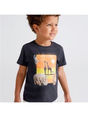 Size 7 Boys Mayoral Charcoal Safari Adventure Tee